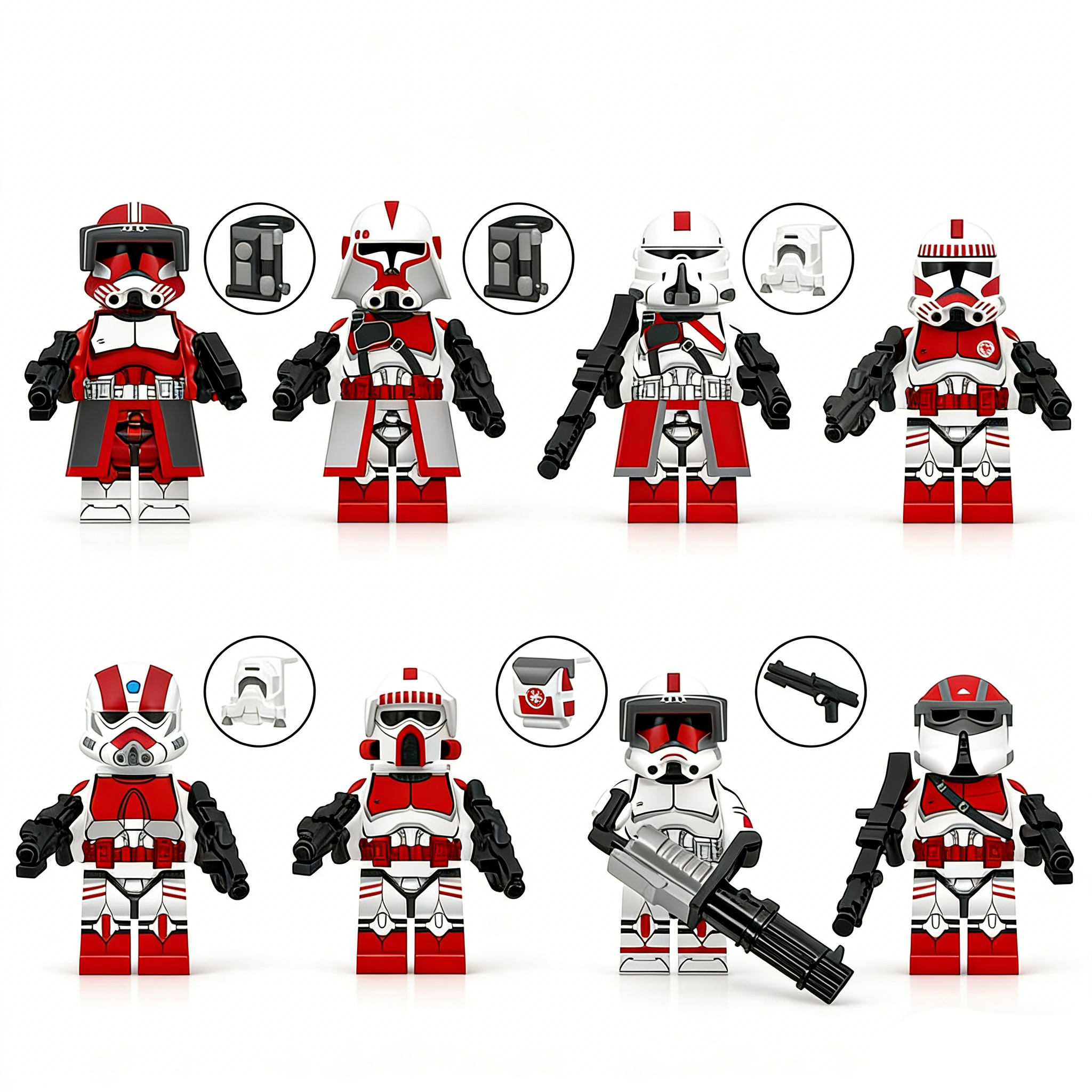 8pcs Star Wars Commander Fox Heavy Weapons Trooper Airborne Squadron Coruscant Assault Trooper Combat Engineer Coruscant Guard ARF Trooper Riot Control Trooper AT-RT Driver Custom Minifigures Battle Ready Armed with Blasters Tactical Gear Military Formation Precision Pad-Printed Insignias Collector Grade