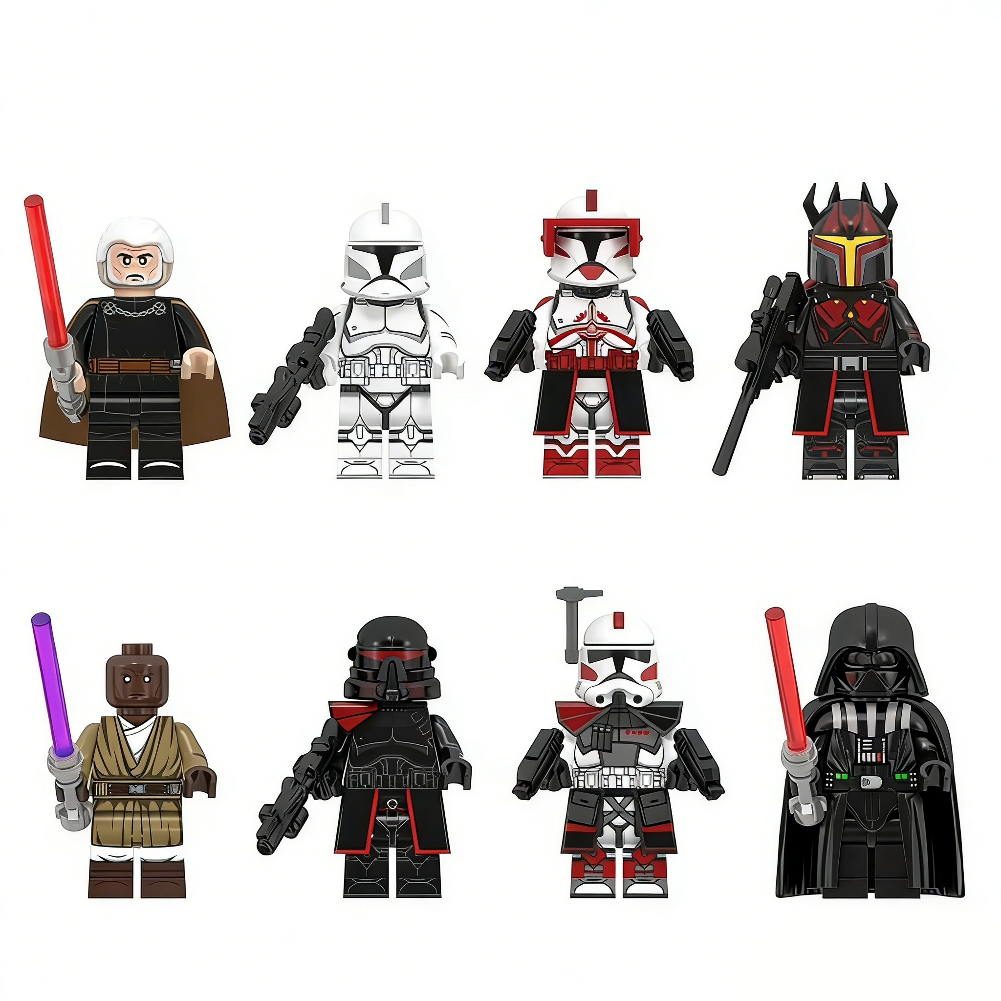 8pcs Star Wars Count Dooku Clone Soldier Commander Fox Gar Saxon Mace Windu Purge Trooper Arc Trooper Darth Vader Custom Minifigures Battle Ready Lightsaber Rare Collector Grade