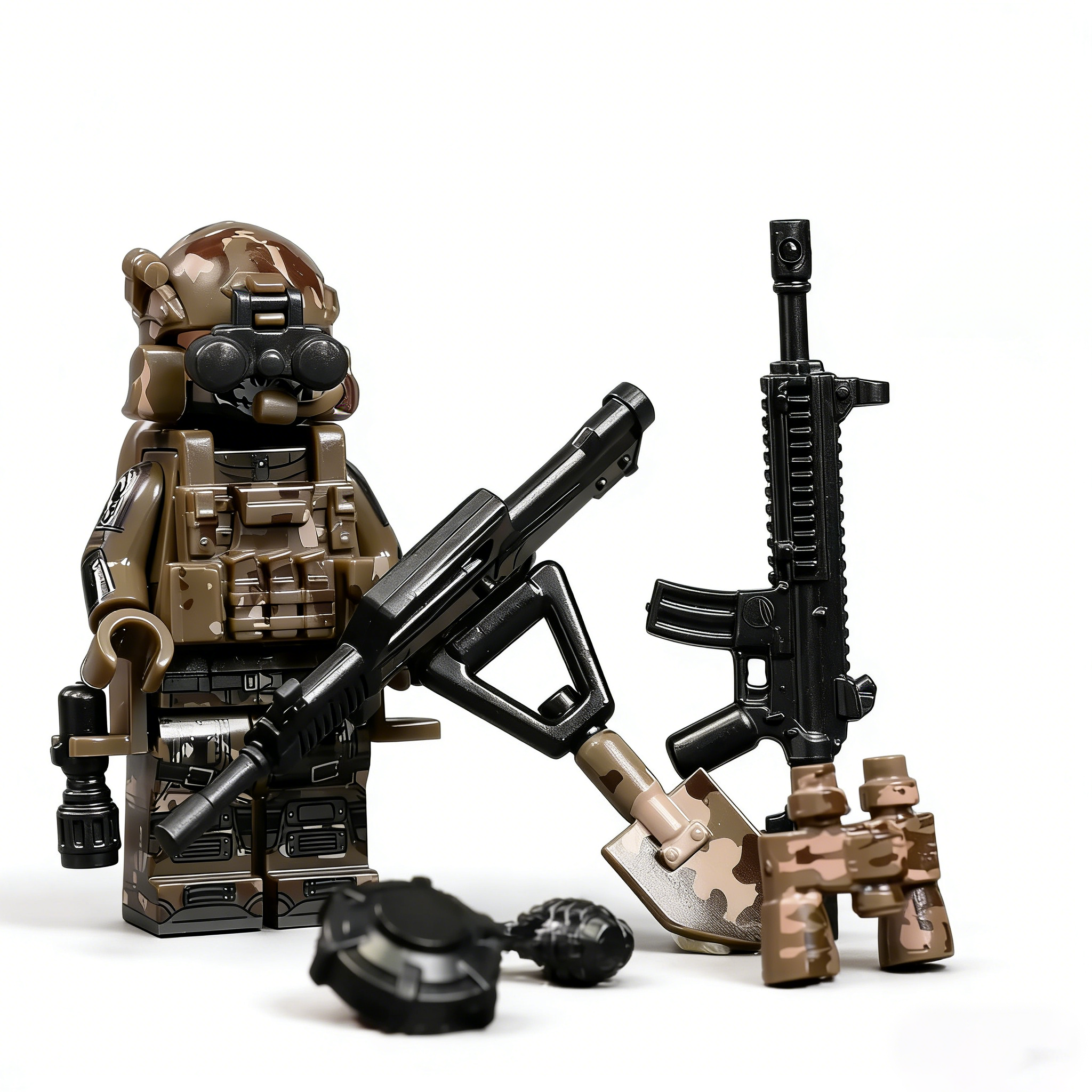 Desert Spec Ops Modern Military Soldier Custom Minifigure Tactical Combat Ready Armed with Weapons High-quality ABS Plastic