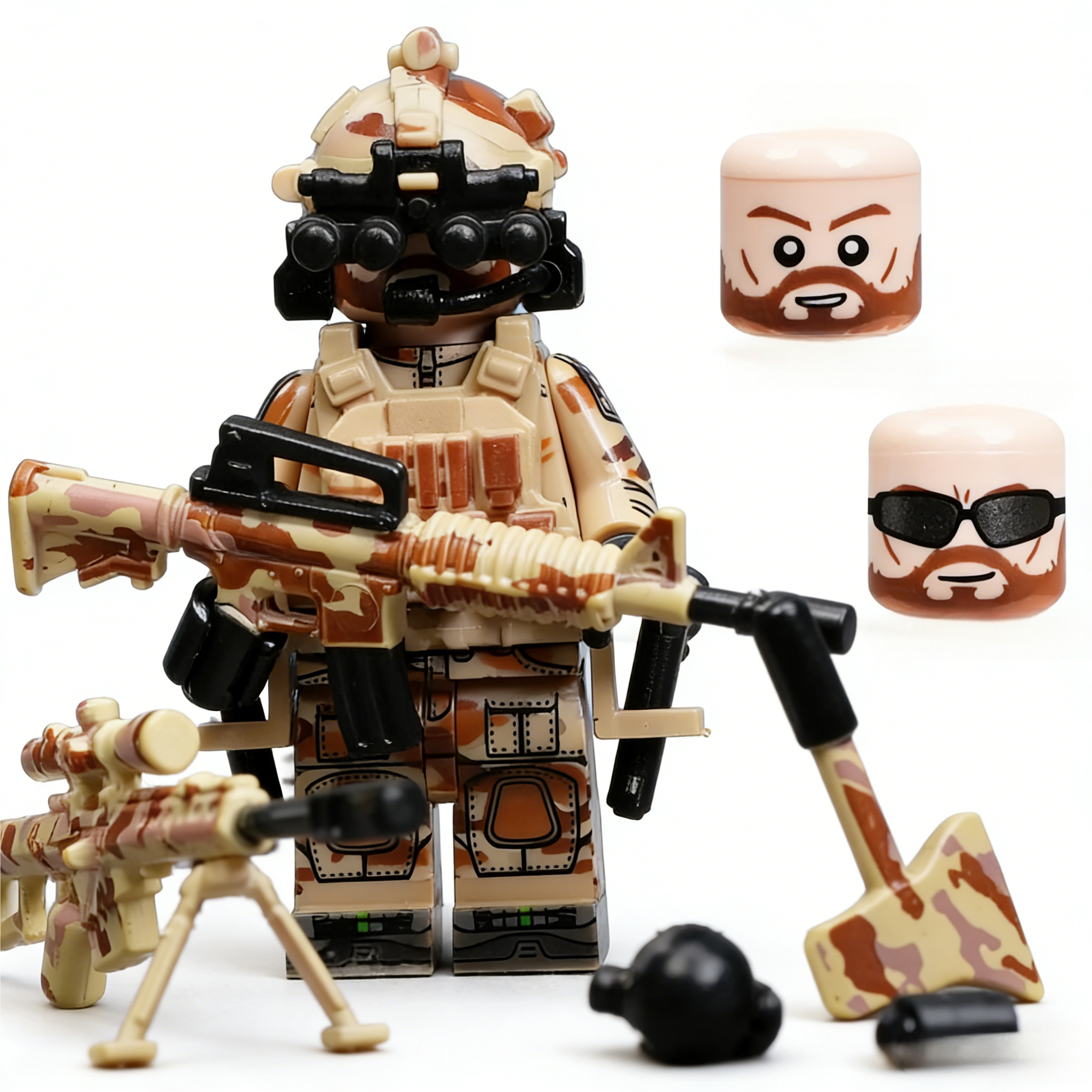 Desert Assault SpecOps Soldier Custom Minifigure Tactical Military Desert Combat Premium AFOL Collectible MOC Decor