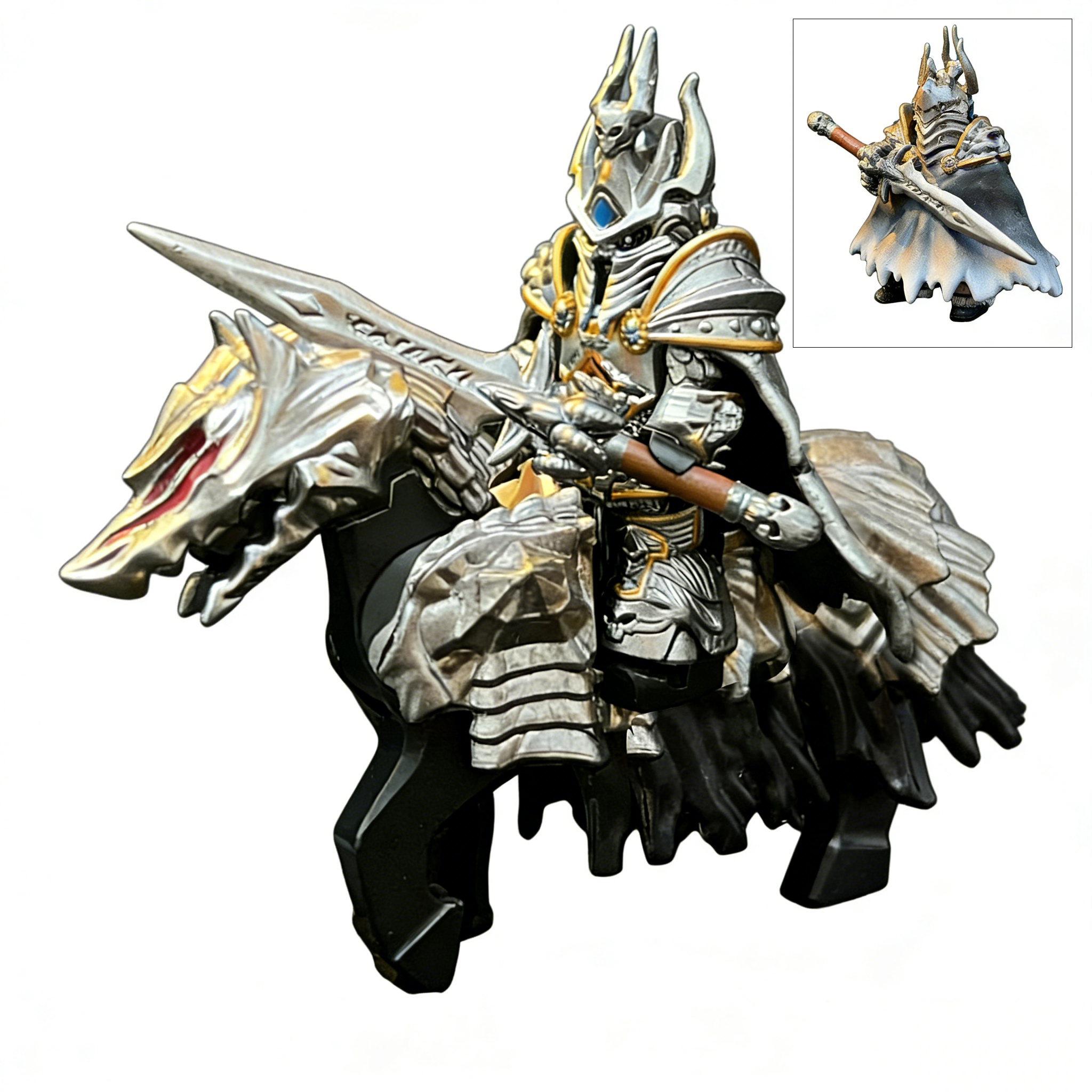 Warcraft Frost Lich King Custom Minifigure Riding Mount Icecrown Citadel Battle Diorama Premium Armor & Weapon Set