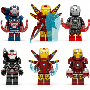 6pcs Marvel Iron Man Iron Patriot War Machine Custom Minifigures Flying Pose with Weapons Energy Shield Rare Collector Edition