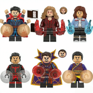 6pcs Marvel Doctor Strange Scarlet Witch Ms. America Sorcerer Supreme Dark Doctor Wong Custom Minifigures Magic Duel Scene with Transparent Energy Orbs Rare Collector Edition