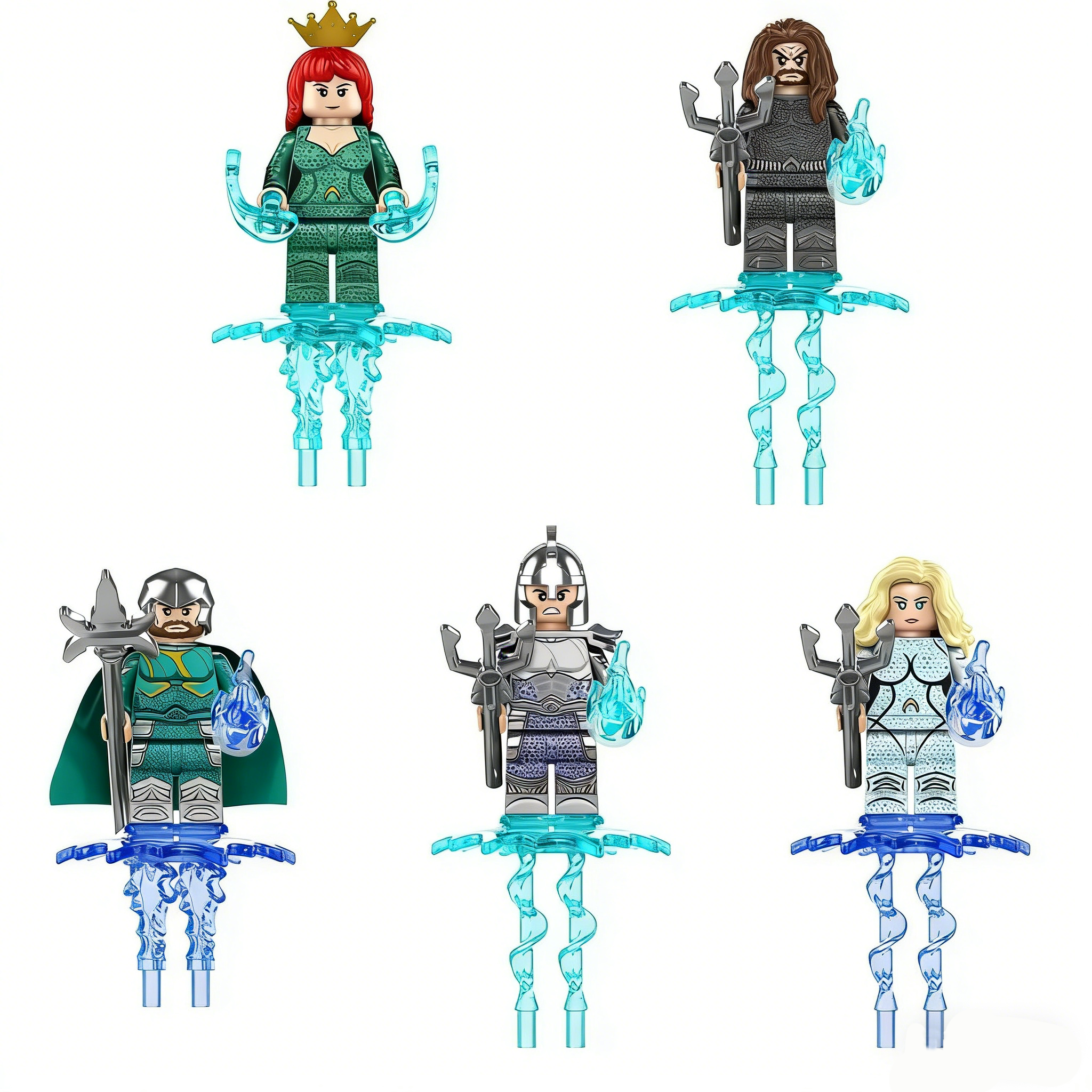 5pcs DC Aquaman Mera Orm Marius King Orm Atlanna Custom Minifigures Holding Trident Holding Energy Orb Battle Ready Underwater Theme Rare Collector Grade