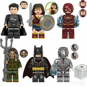 6pcs DC Superman Wonder Woman Flash Aquaman Batman Cyborg Custom Minifigures Battle Scene with Energy Effects Collector Grade