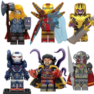 6pcs Marvel Thor Iron Man Thanos Loki Captain America Doctor Strange Custom Minifigures Battle Ready with Weapons Cosmic Theme Collector Grade