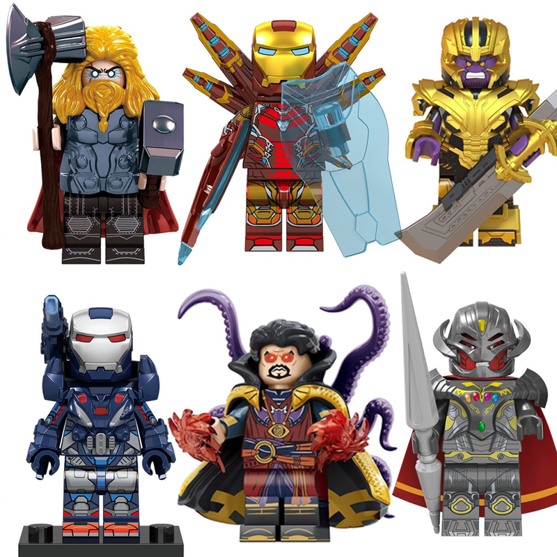 6pcs Marvel Thor Iron Man Thanos Loki Captain America Doctor Strange Custom Minifigures Battle Ready with Weapons Cosmic Theme Collector Grade