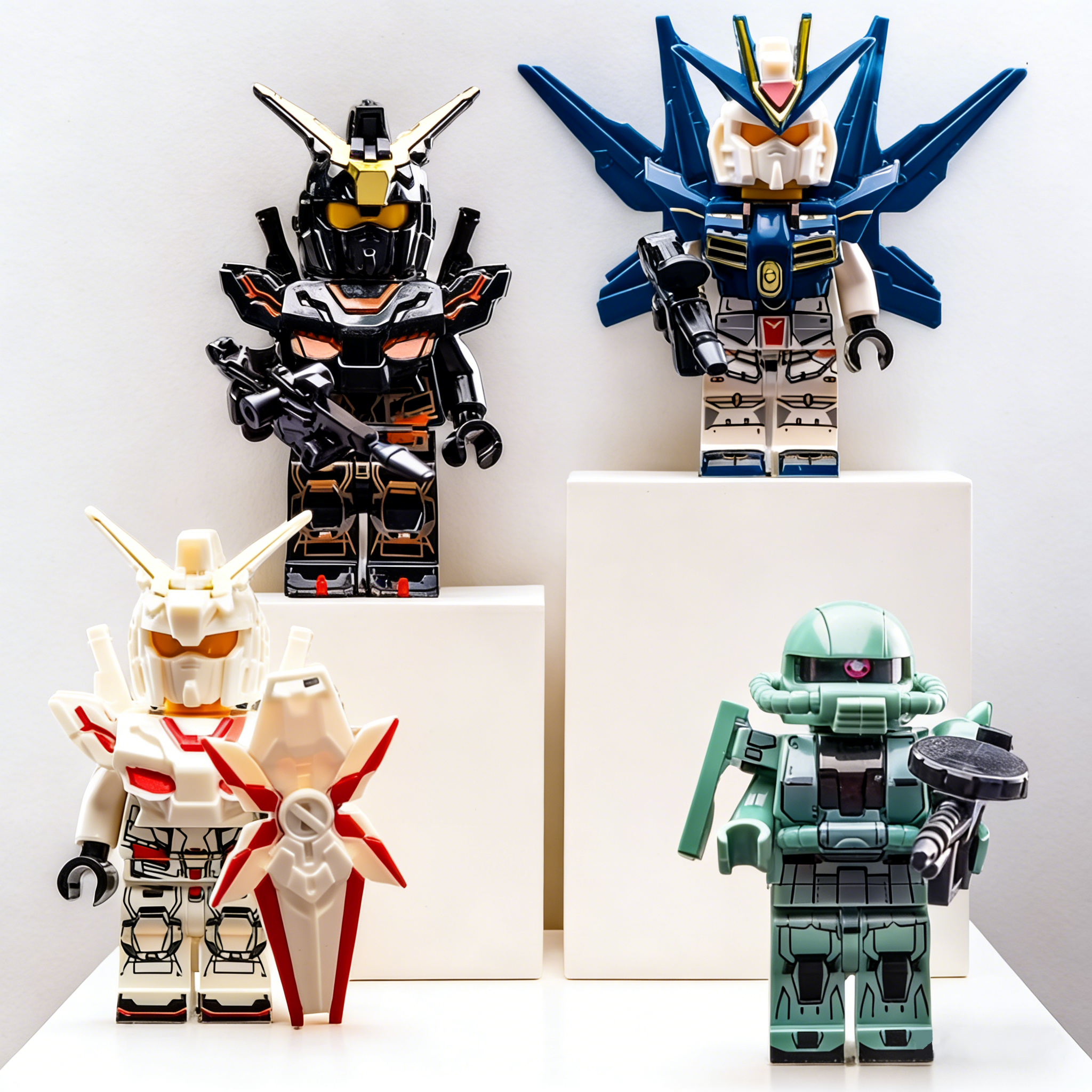4pcs Gundam RX-78-2 Gundam Zeta Gundam Nu Gundam Gundam Mk-II Custom Minifigures Battle Ready Armed with Weapons Collector Grade