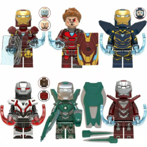 6pcs Marvel Iron Man War Machine Pepper Potts Rescue Armor Iron Man MK33 Hulkbuster Stealth Suit Custom Minifigures Battle Ready Repulsor Blasts Rare Collector Grade