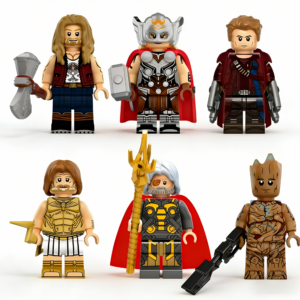 6pcs Marvel Thor Lady Thor Star-Lord Zeus Odin Groot Custom Minifigures Battle Scene Collector Grade