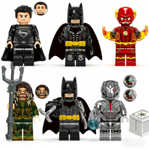 6pcs DC Justice League Black Superman Batman Flash Aquaman Cyborg Custom Minifigures Battle Ready With Accessories Collector Grade