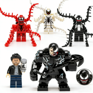 5pcs Marvel Venom Carnage Anti-Venom Edward Brock Double-Face Venom Custom Minifigures Battle Ready Holding Symbiote Jar Tentacles Collector Grade