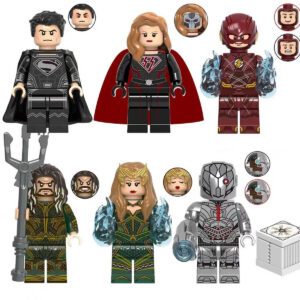 6pcs DC Black Superman Evil Supergirl Flash Aquaman Mera Cyborg Custom Minifigures Battle Ready With Energy Effects Collector Grade