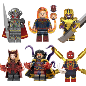 6pcs Marvel Scarlet Witch Vision Doctor Strange Thanos Spider-Man Iron Man Custom Minifigures Battle Ready with Magic Effects Rare Collector Grade