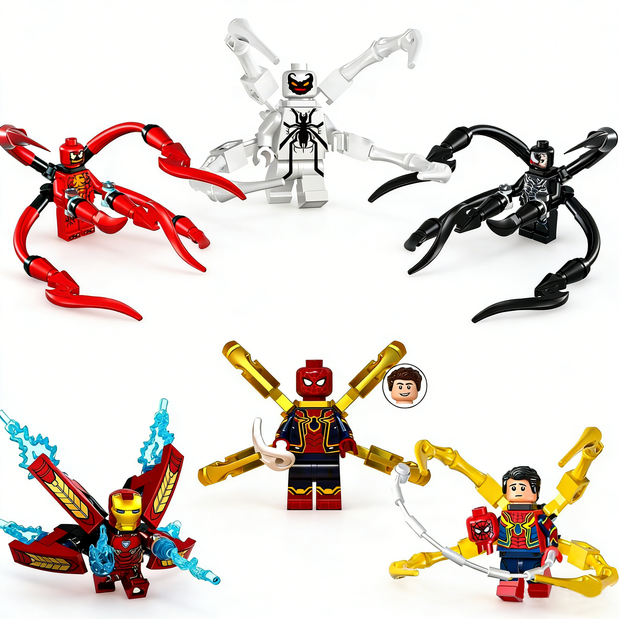 6pcs Marvel Carnage Venom Anti-Venom Iron Man Spider-Man Spider-Man (Iron Suit) Custom Minifigures Riding Dragon Battle Ready Rare Collector Grade