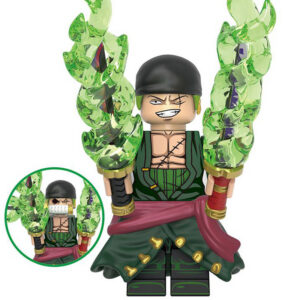 One Piece Roronoa Zoro Custom Minifigure King of Hell Dual Sword Pose Green Energy Effect Collectible Universe Compatible Building Brick Toy