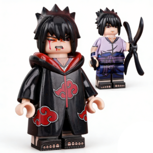 Naruto Uchiha Sasuke Custom Minifigure Holding Kunai Akatsuki Cloak High-quality ABS Plastic