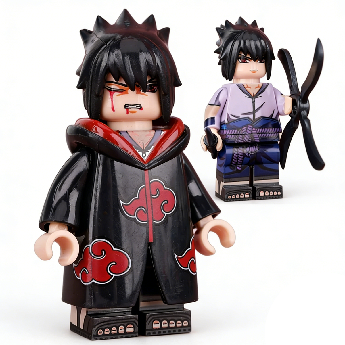 Naruto Uchiha Sasuke Custom Minifigure Holding Kunai Akatsuki Cloak High-quality ABS Plastic