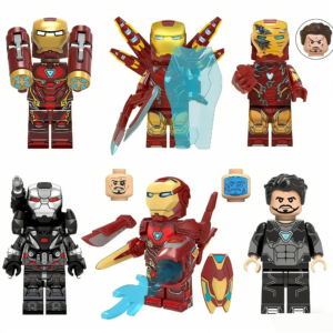 6pcs Marvel Iron Man War Machine Tony Stark Custom Minifigures Heavy Cannon MK85 Flight Mode Damaged Armor Nano Suit Battle Ready Rare Collector Edition