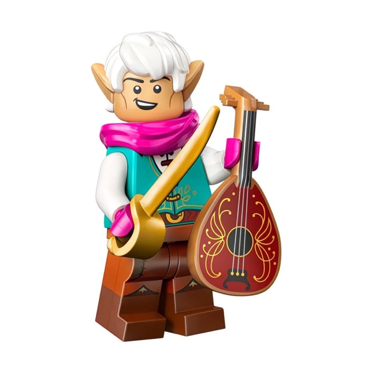 Collectible Universe Elf Bard Musical Mage Custom Minifigure Playing Lute Holding Sword High-Quality ABS Plastic Compatible with Building Bricks