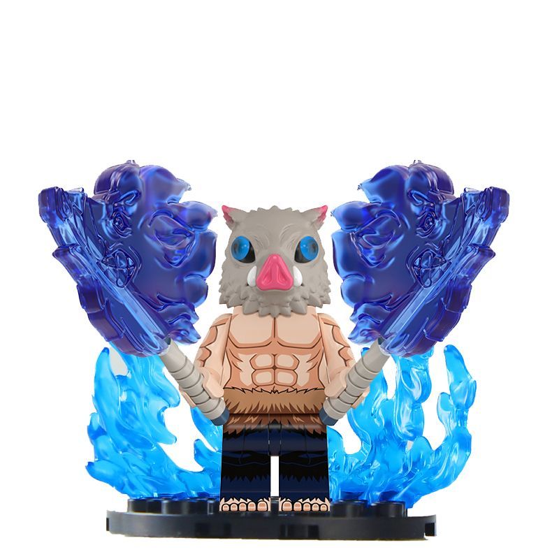 Demon Slayer Inosuke Hashibira Custom Minifigure Dual Blade Fighting Pose Blue Flame Effect Collectible Universe Compatible with Building Bricks