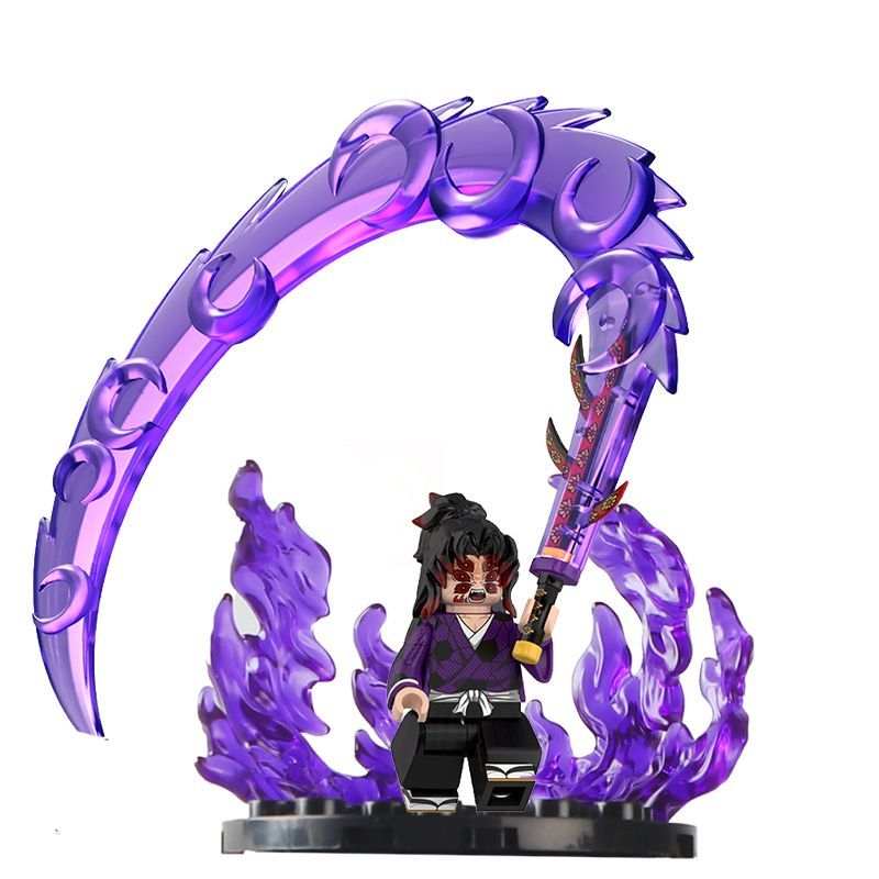 Demon Slayer Upper Rank One Figure Custom Minifigure Summoning Demon Purple Flame Aura Sword Attack Compatible with Building Bricks