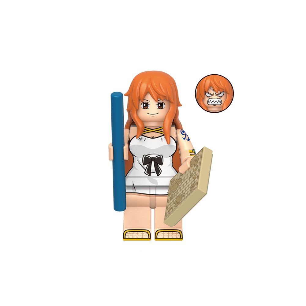 One Piece Nami Custom Minifigure Holding Staff Carrying Map Dual Expression Limited Edition