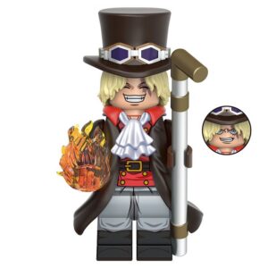 One Piece Sabo Custom Minifigure Flame Emperor Holding Fire Walking with Cane High-quality ABS Plastic Compatible with Major Brick Systems