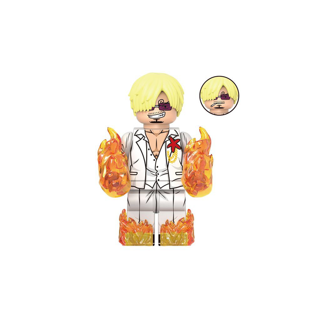 One Piece Vinsmoke Sanji Custom Minifigure Fire Film Gold White Suit High-Quality ABS Plastic Collectible
