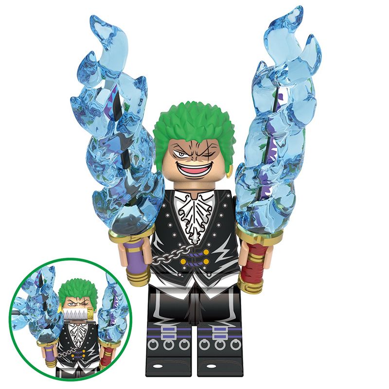 One Piece Roronoa Zoro Custom Minifigure Formal Suit Dual Swords Ice Effect Collectible Universe Compatible with Building Bricks