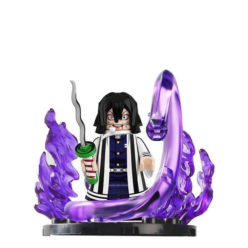 Demon Slayer Snake Hashira Custom Minifigure Sword Holding Purple Flame Effect Premium ABS Collectible