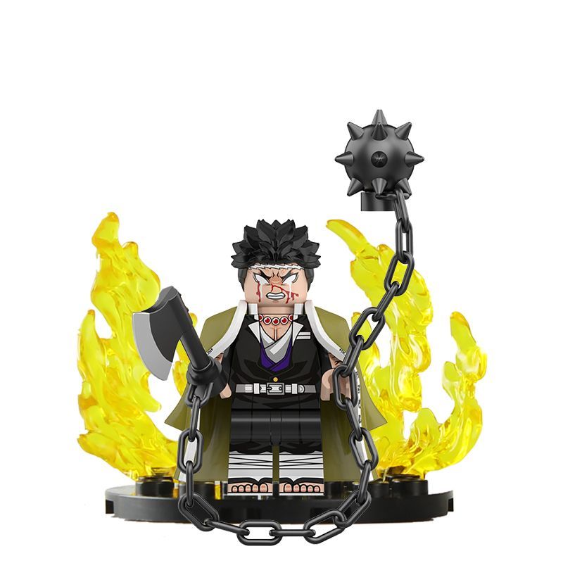Demon Slayer Tengen Uzui Custom Minifigure Flame Chain Whip Battle Pose Collectible Figure