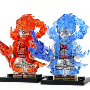 2pcs One Piece Luffy (Nika Form) Custom Minifigures Blue Flame Red Flame Nika Transformation Dynamic Pose Rare Edition Detailed Print Collector Grade