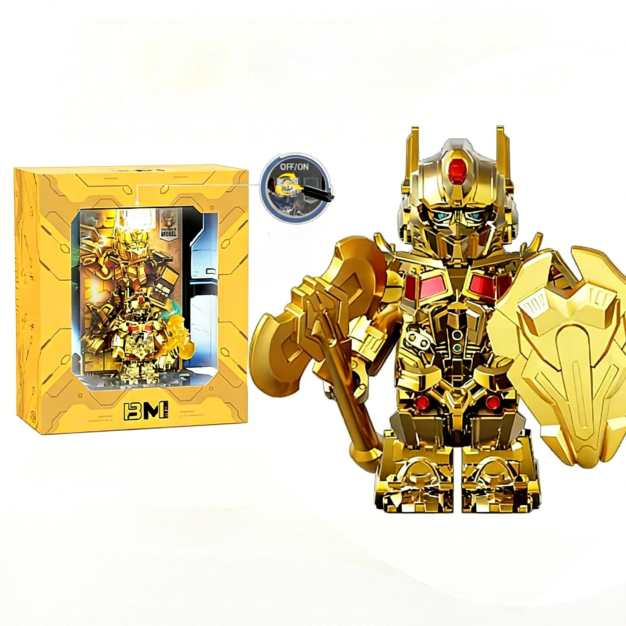 Transformers Optimus Prime Custom Minifigure Golden Armor Light-Up Feature Battle Ready Rare Edition Built-in LED Lighting
