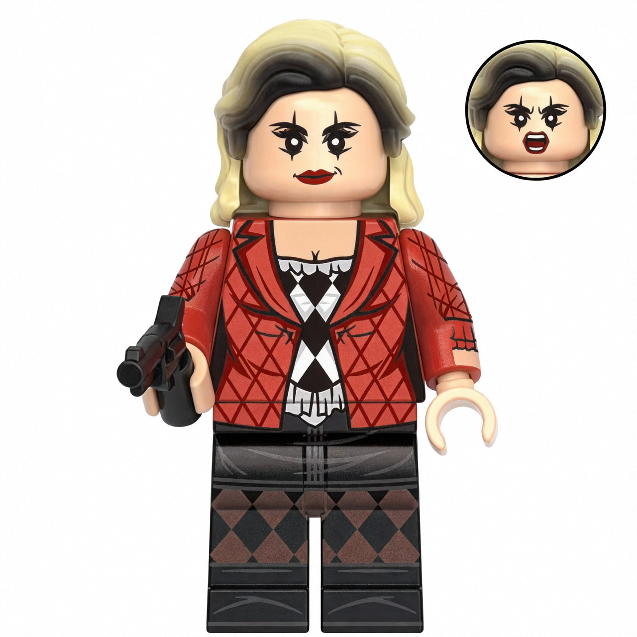DC Comics Harley Quinn Custom Minifigure Holding Pistol Riot Jacket Style High-quality ABS plastic precision injection molding hand-assembled quality