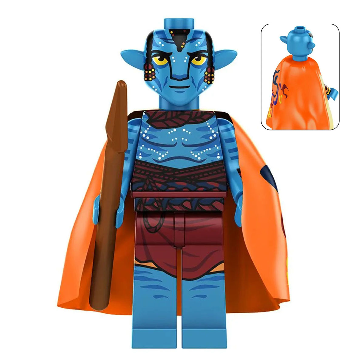 Avatar Dr. Norm Spellman Navi Custom Minifigure Standing with Staff Wearing Cape High-quality ABS plastic precision injection molding compatible with building bricks