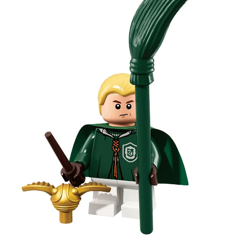 Harry Potter Draco Malfoy Custom Minifigure Holding Wand and Broomstick Premium ABS Material Collectible