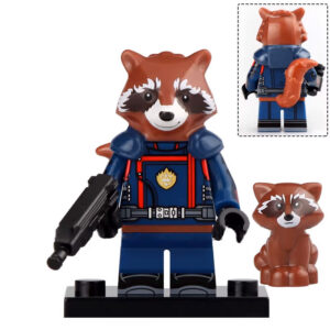 Marvel Rocket Raccoon Custom Minifigure Guardians of the Galaxy Holding Weapon High-Quality ABS Plastic Compatible with Building Bricks