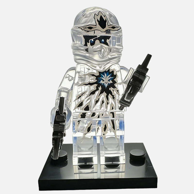 Ninjago Zane Custom Minifigure Translucent Ice Energy Standing Pose Dual Blasters Collectible Universe Compatible Blocks
