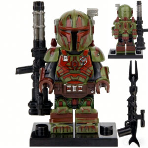 Star Wars Heavy Custom Minifigure Olive Green & Red Armor Armed Battle Ready High-Quality ABS Plastic Compatible with Building Bricks