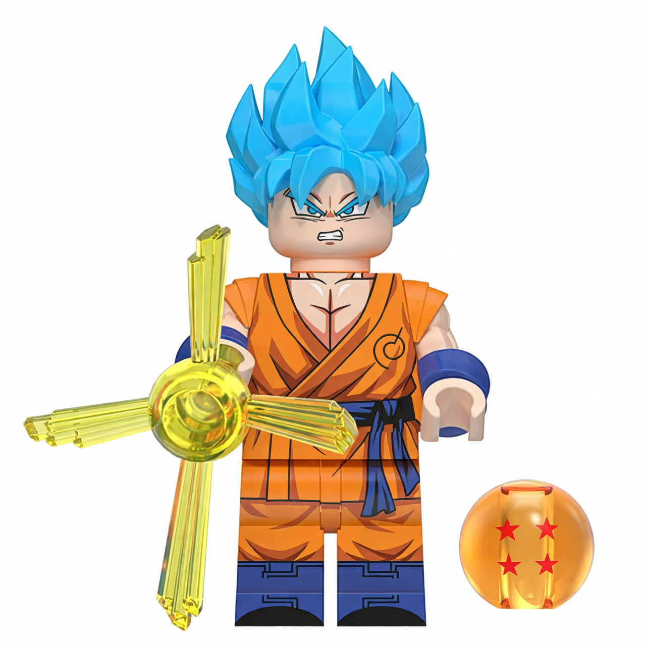 Dragon Ball Universe Son Goku Custom Minifigure Super Saiyan Blue Holding Energy Disc Four-Star Dragon Ball High-Quality ABS Plastic