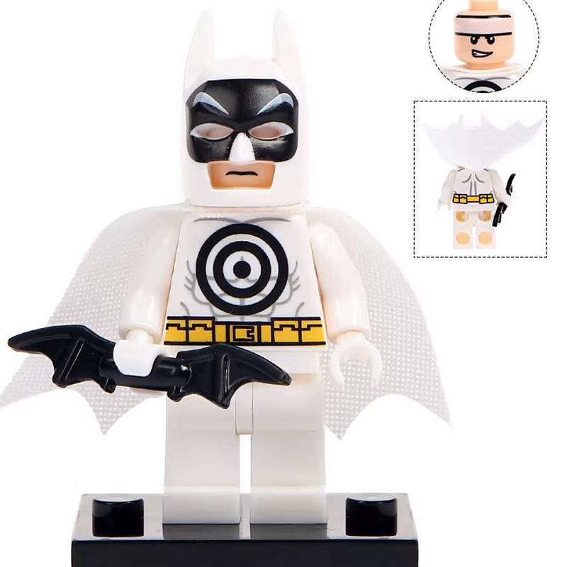 DC Comics Batman Custom Minifigure White Target Holding Batarang High-Quality ABS Plastic Compatible with Major Building Blocks