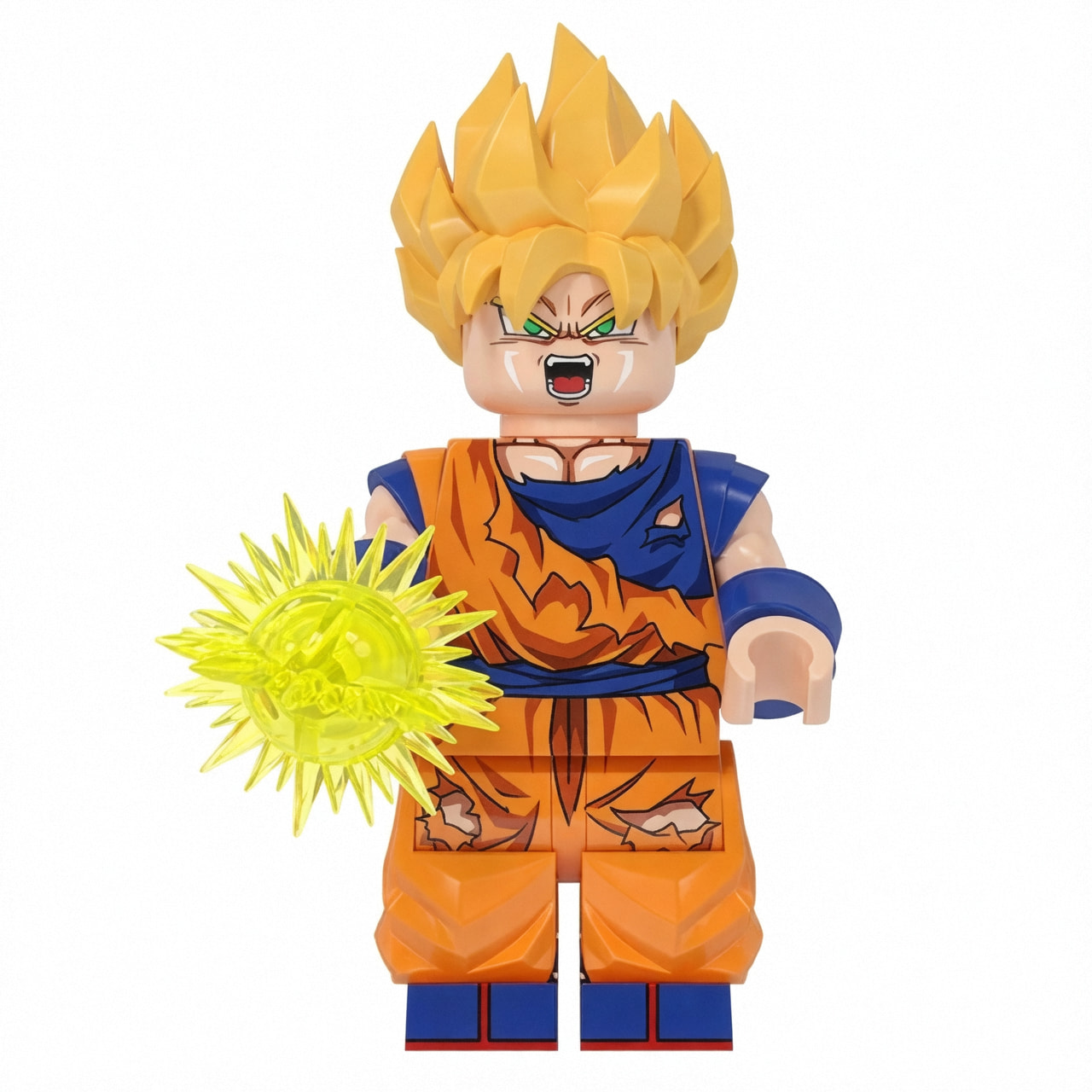 Dragon Ball Son Goku Custom Minifigure Battle Damaged Super Saiyan Energy Sphere High-Quality ABS Plastic Compatible with Building Blocks