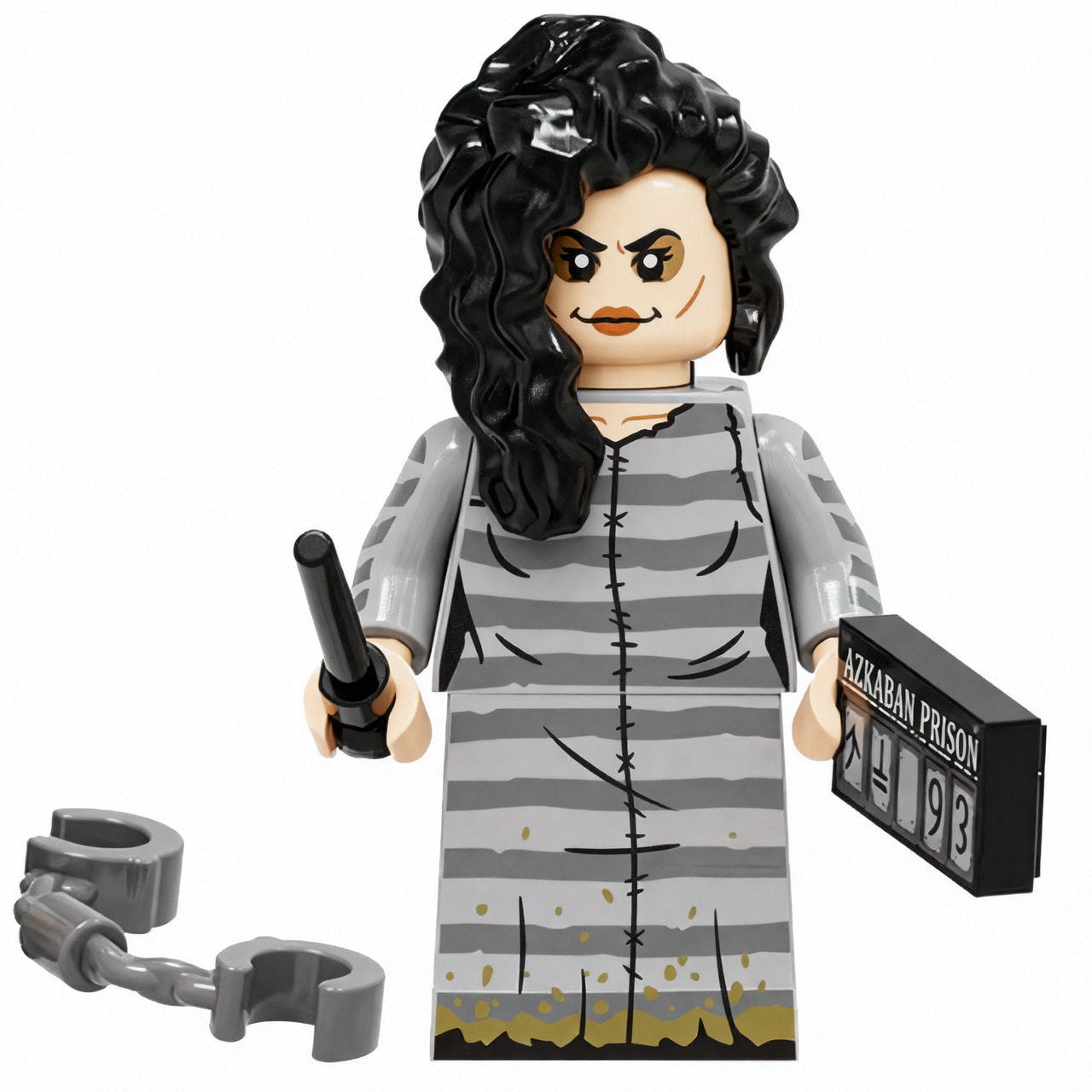 Harry Potter Bellatrix Lestrange Custom Minifigure Azkaban Prison Holding Wand Chain Cuffs Collectible Universe Compatible Building Bricks