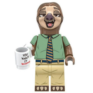 Zootopia Flash Sloth Custom Minifigure Holding Coffee Mug Office Worker Collectible Universe Fits Major Blocks