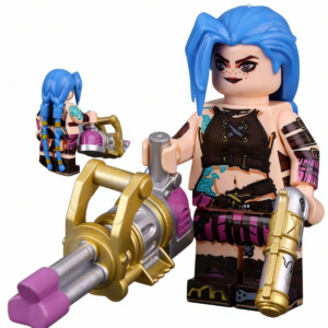 League of Legends Jinx Custom Minifigure Holding Cannon Weapon Display High-quality ABS plastic