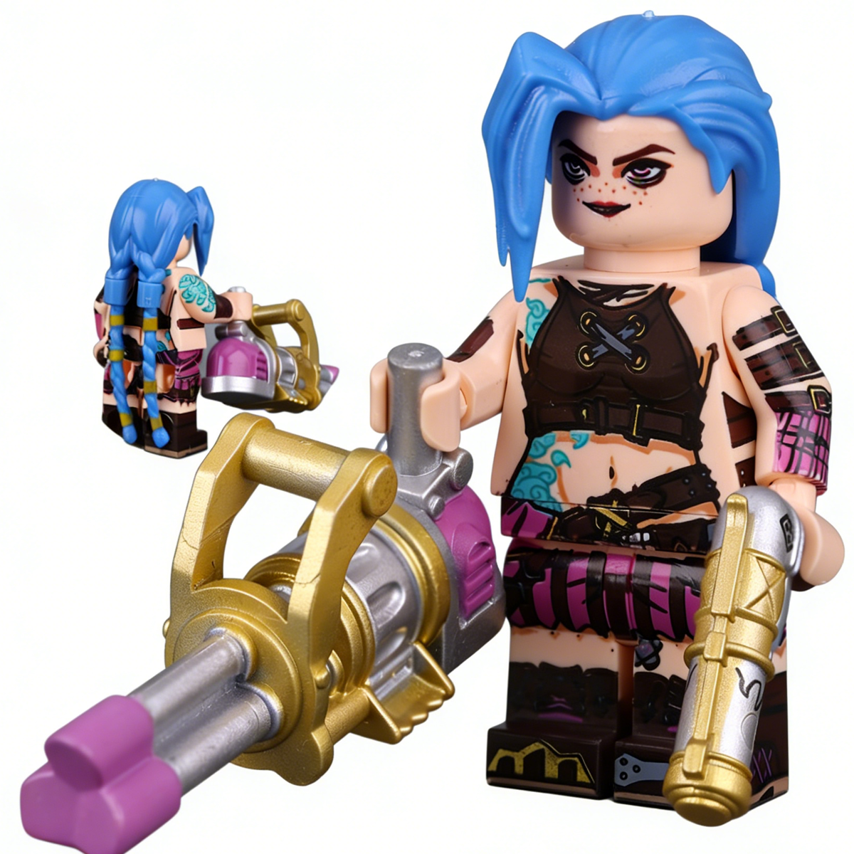 League of Legends Jinx Custom Minifigure Holding Cannon Weapon Display High-quality ABS plastic
