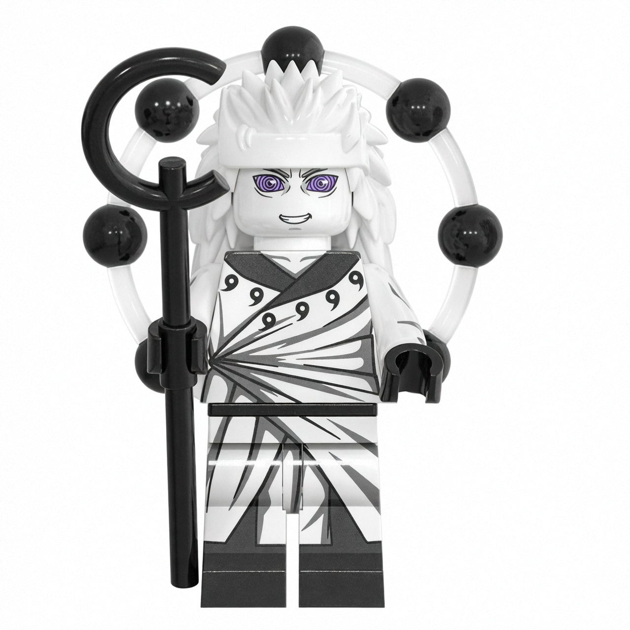 Naruto Six Paths Madara Uchiha Custom Minifigure God Mode Holding Staff Rinnegan Eyes Premium ABS Material