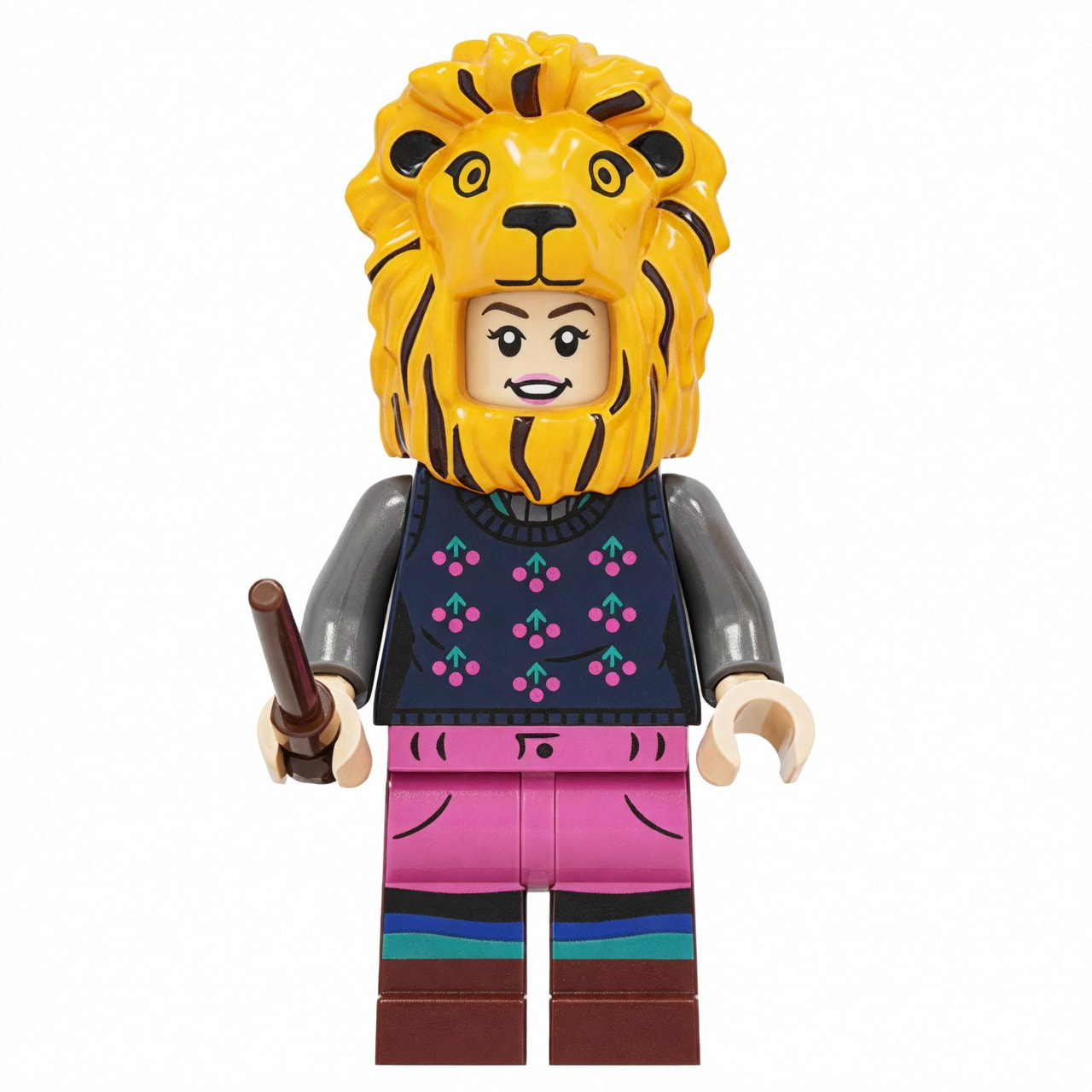 Harry Potter Luna Lovegood Custom Minifigure Holding Wand Wearing Lion Hat High-Quality ABS Plastic Compatible with Major Building Block Systems