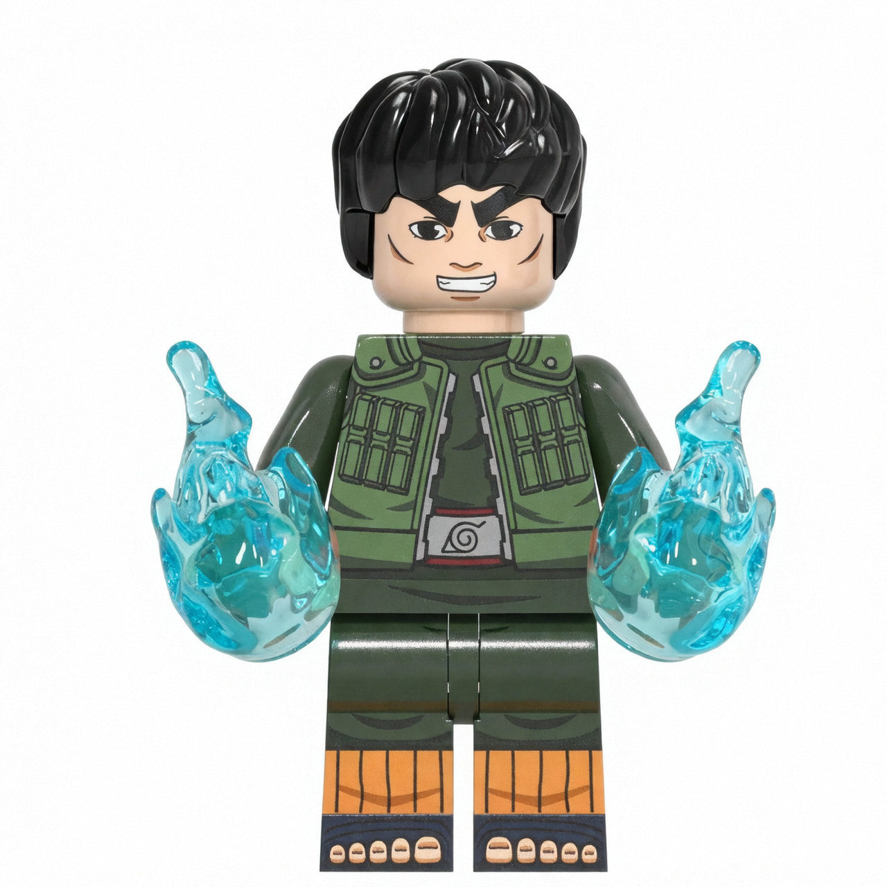 Naruto Might Guy Custom Minifigure Eight Gates Chakra Energy Fighting Pose High-Quality ABS Plastic Compatible with Major Brick Systems